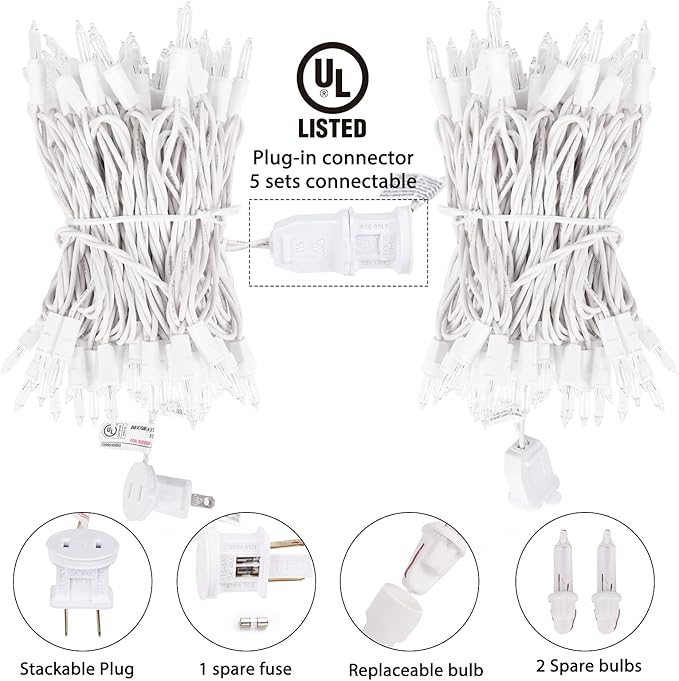 Brightown 50 Count Warm White Christmas Lights, Clear Mini Incandescent Lights on White Wire, Christmas Tree String Lights for Indoor Outdoor Decorations(12ft)