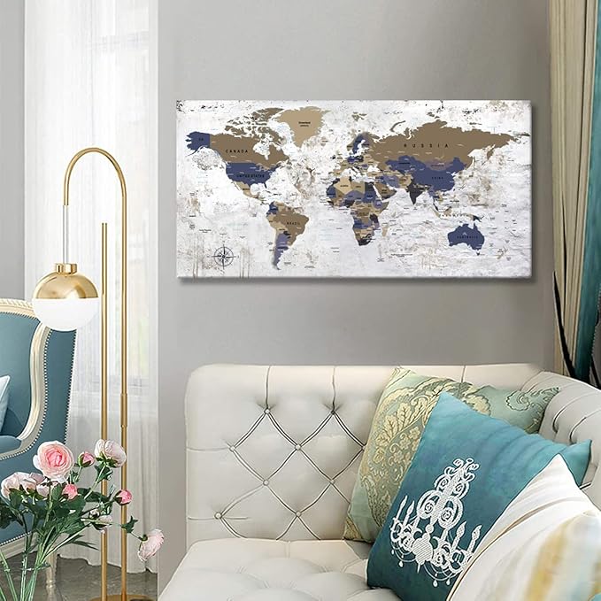 ZEYDRT Wall Art map of the World Painting Canvas Wall Art for Office Living Room world map Art Canvas Art Wall Decorations Prints for Background for Home Office Decoration 20"x40" โฆ