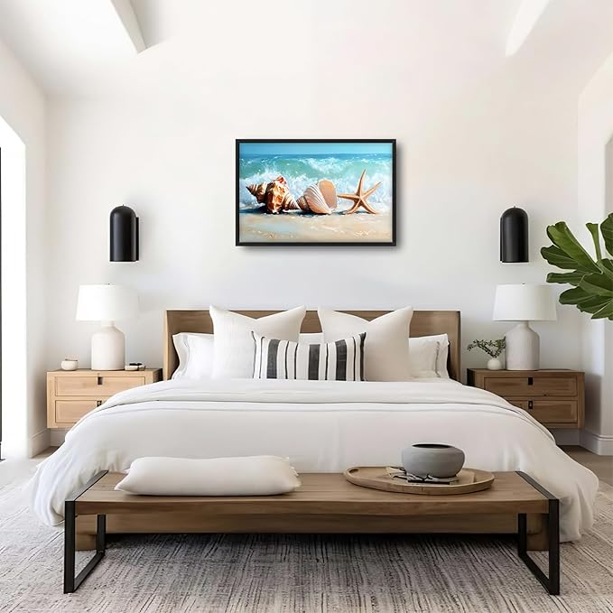 Lovira Beach Large Wall Art Starfish Shell Ocean Coastal Beachy Canvas Wall Decor Pictures Prints Painting Framed Modern Artwork for Living Room Bedroom Bathroom Office 24"x36"