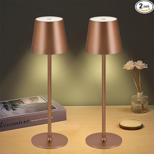 2Pack Cordless Table Lamps USB Rechargeable Simplicity Desk Lamp Built-in 4600 mAh Battery LED Battery Operated lamp with Touch Control Table lamp - Bedroom/Desk/Reading/Patio(Brown)