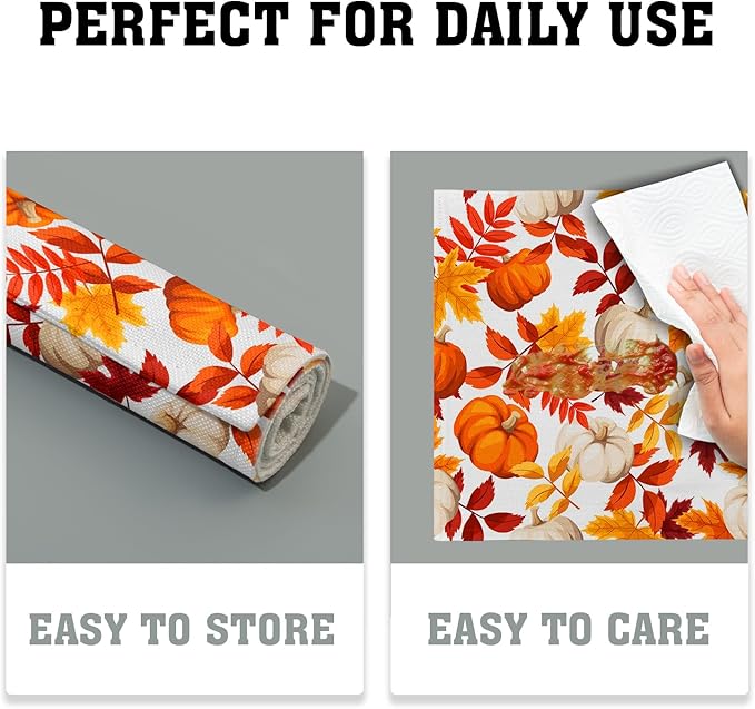 Fall Placemats 12×18 Inches Set of 4 Watercolor Pumpkin Autumn Leaves Indoor Kitchen Dining Table Place Mats for Home Party Decoration