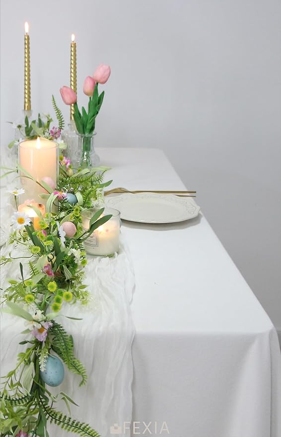 FEXIA 12 Pack Ivory White Table Runner 35x120 Inches for Baby Shower Decoration Gauze Rustic Table Runner for Wedding Party First Communion Centerpiece Engagement Bridal Shower Boho Decoration