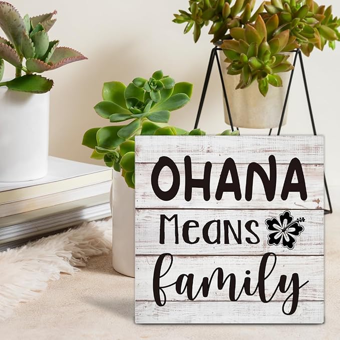 Ohana Means Family Wooden Box Sign Desk Decor, Family Quote Wood Box Sign for Home Office Shelf Table Decoration 5 X 5 Inch
