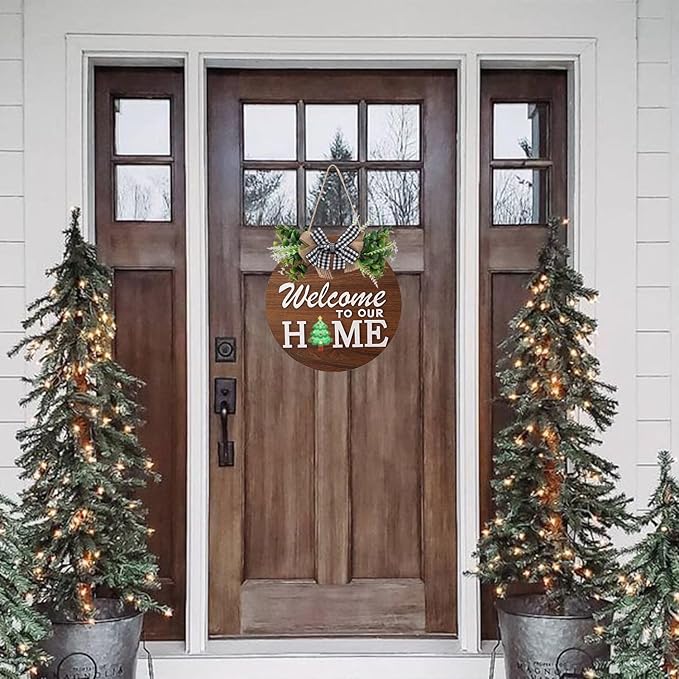 Rustic Round Wood Wreath, Seasonal Sign for Home, Farmhouse Seasonal Wreath