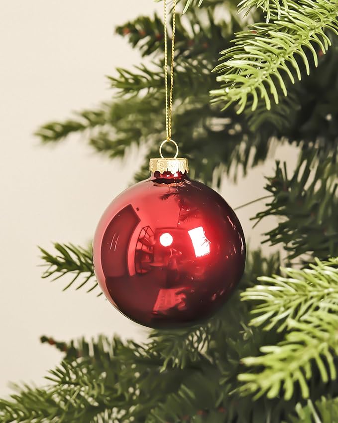 DN DECONATION Deep Red Glass Christmas Ornaments, Set of 9, 3.15' Hanging Christmas Baubles for Xmas Tree Decoration, Wedding Party Gift