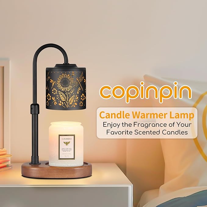 Dimmable Candle Warmer Lamp with Timer Adjustable Height for Scented Jar Candles Electric Candle Wax Melt Warmer for Home Decor Christmas Birthday Gifts for Women Mom(Sunflower+Dragonfly)