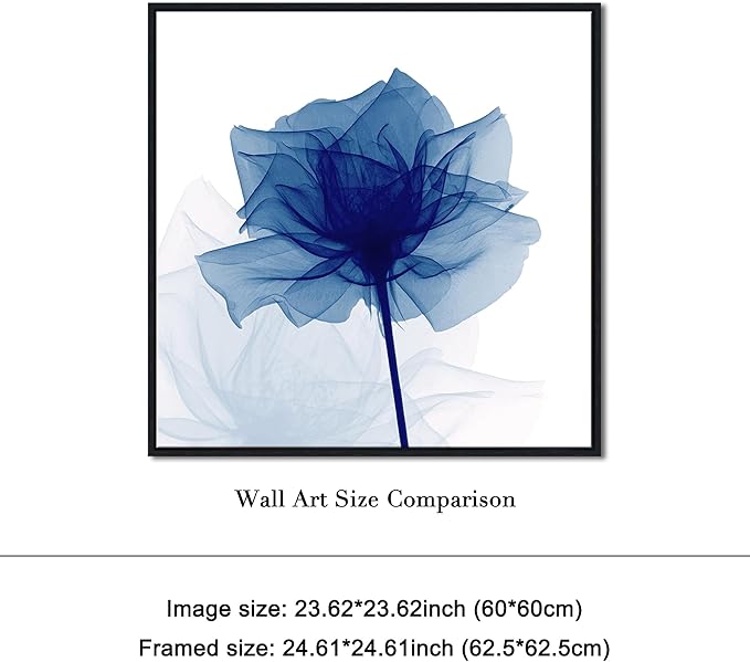 Pyradecor Large Black Framed Wall Art Blue Flickering Flower Canvas Prints Grace Floral Paintings Pictures Artwork for Bedroom Office Home Decorations