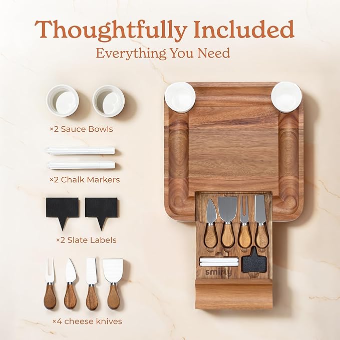 SMIRLY Charcuterie Boards Set - Large Bamboo Cheese Board Set - House Warming Gifts New Home, Wedding Gift for Couple, Bridal Shower Gift, Birthday Gifts for Women