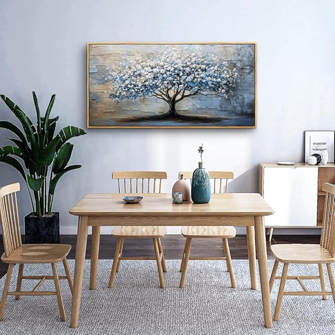 ERQINHUA Wall Art For Living Room Large Wall Decor Art For Office Abstract Pictures Blue Grey Tree Restaurant Wall Painting Framed Canvas Printing Art Bedroom Home Decoration Wood Framed 20"X40"