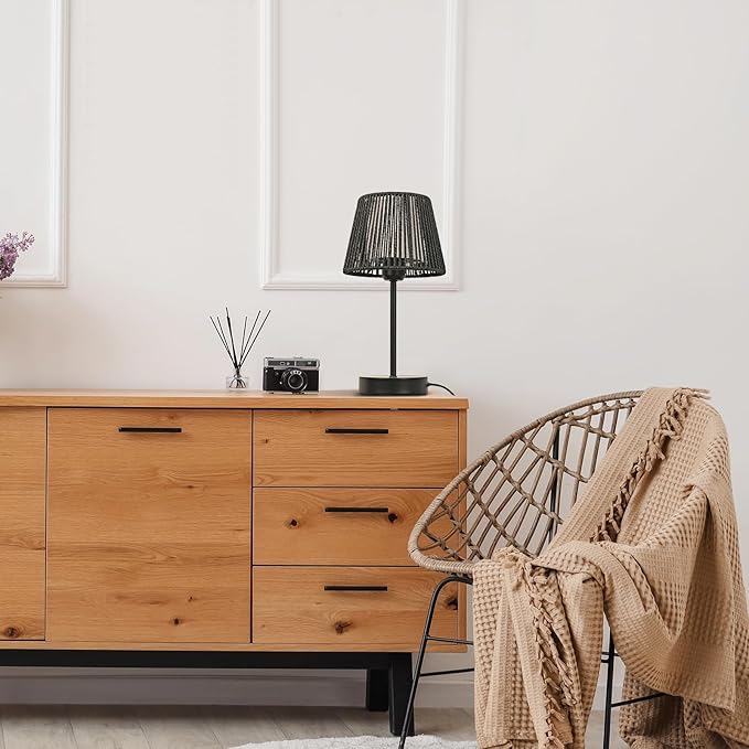 Touch Boho Lamp Dimmable, 3-Way Bedside Table Lamp 14.2", Rope Light for Bedroom Nightstand Farmhouse, Bulb Included, 2 Packs (Black)