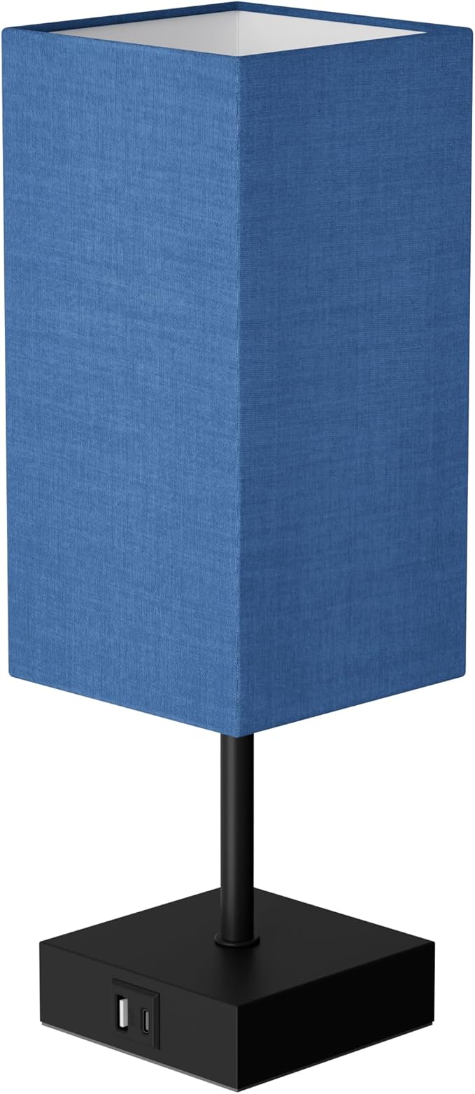 Sailstar Bedside Table Lamp for Bedroom, 3 Way Dimmable Touch Lamp with USB C+A Charging Ports, Small Nightand Lamps for Bedroom Decor, Living Room, LED Bulbs Included, Upgraded Navy Blue