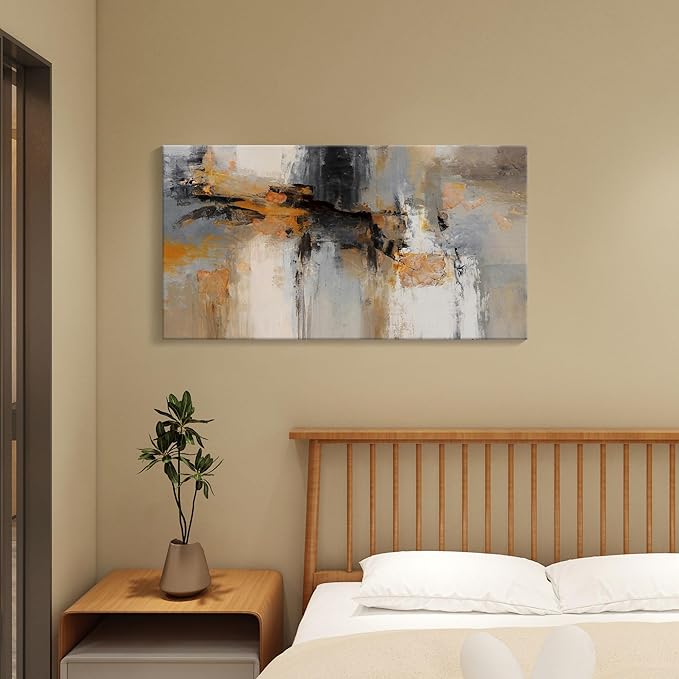 Abstract Wall Art - Large Canvas Wall Art for Living Room, Bedroom, Office - Framed Modern Wall Decor in Gray and Yellow - Artwork Paintings & Pictures