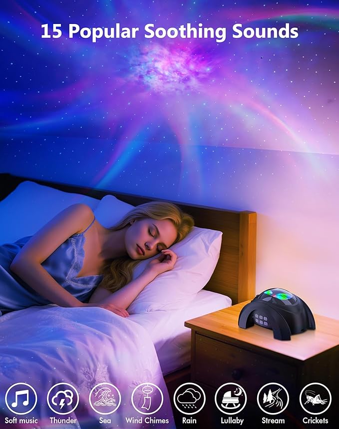 Rossetta Galaxy Projector, 58 Lighting Effects Star Projector Bluetooth Speaker White Noise Night Light, Galaxy Light Projector with Remote Control and Timer for Ceiling, Home Decor, Kids Room, Party