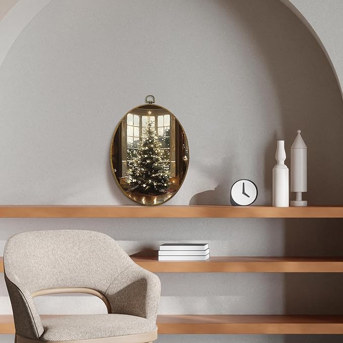 CUANFDDSF Vintage Christmas Tree Oval Wall Art Decor, Magical Cottagecore Winter Xmas Tree Holiday Wall Hanging Decor, Cozy Christmas Framed Canvas Prints for Home Bedroom Living Room, 8.6x11.4 Inch