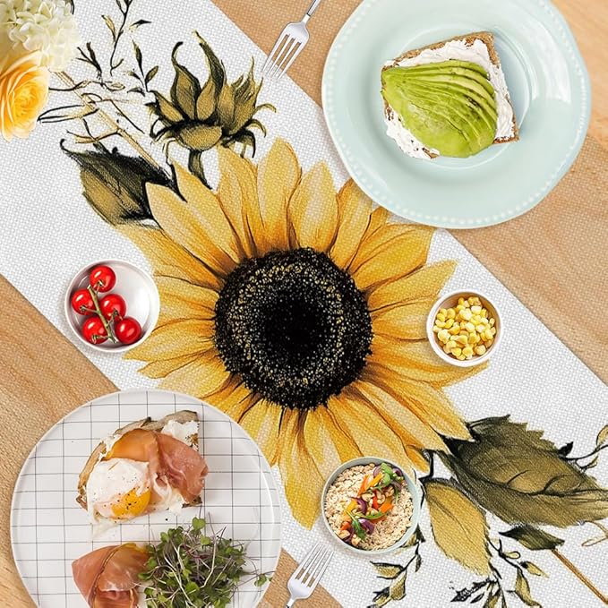 ANNA QUEEN Sunflower Table Runner 13 x 72 Inch for Dining Table,Fall Table Runner Seasonal Autumn Kitchen Dining Table Decoration for Home Party Decor Thanksgiving Harvest
