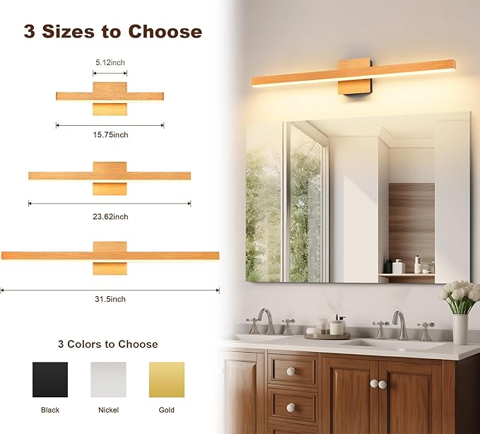 Joossnwell Bathroom Light Fixture Over Mirror Dimmable 5CCT Vanity Lights Bar 31.5 Inch Modern Bathroom Lighting Led Bath Vanity Light Gold and Black Mirror ETL Certificated
