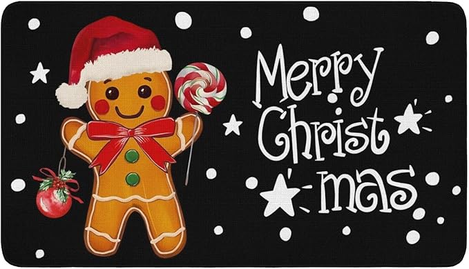 Merry Christmas Welcome Doormat 30x17 Inch Christmas Gingerbread Front Door Mat Indoor Outdoor Entrance Floor Mats Non-Slip Washable Winter Xmas Holiday Home Decor Rugs