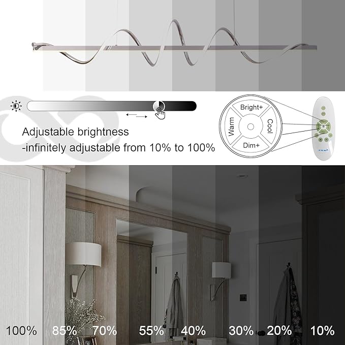 Modern LED Pendant Light for Kitchen Island Lighting,Dimmable Modern Chandelier Color Changing 3000K-4000K-6500K Creative Snake-Shaped Twist Design for Dining Room -Electroplated Chrome