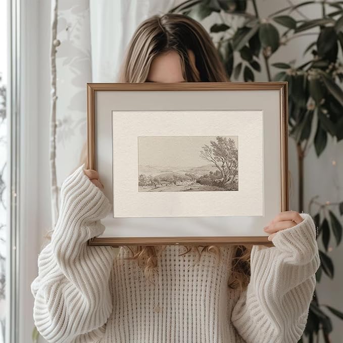 Uniro Neutral Wall Art for Home Decor, Farmhouse Wall Decor Landscape Sketch Drawing, Rustic Nature Canvas Prints Antique Neutral Landscape Oil Painting Vintage Art Pictures for Bedroom Bathroom Decor( 8" x 10"-UNFRAMED)