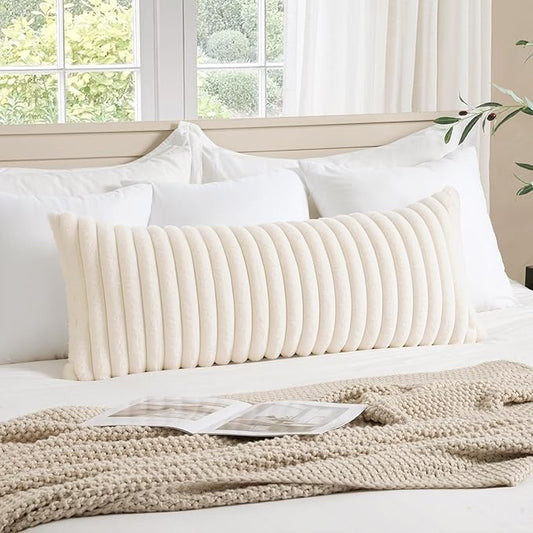 MIULEE 1 Piece Faux Fur Lumbar Decorative Throw Pillow Covers 14x36 Inch, Modern Spring Home Decor Soft Plush Couch Pillows Cozy Fluffy Cushion Covers for Sofa Bed Beige