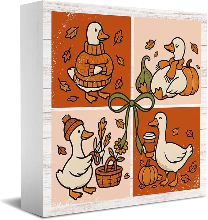 Funny Silly Goose Fall Decor for Home Office, Farmhouse Fall Decorations, Autumn Thanksgiving Decorations for Table Gifts for Goose Animals Lovers 5 x 5 inches (Tub 1712)