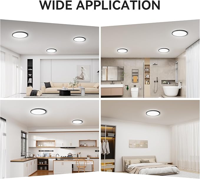 3200lm LED Flush Mount Ceiling Light, Super Slim 12 inch LED Ceiling Light, 5000K LED Ceiling Light for Bedroom, Living Room, Dining Room, Garage, Office, Warehouse (Black, Four Pack)