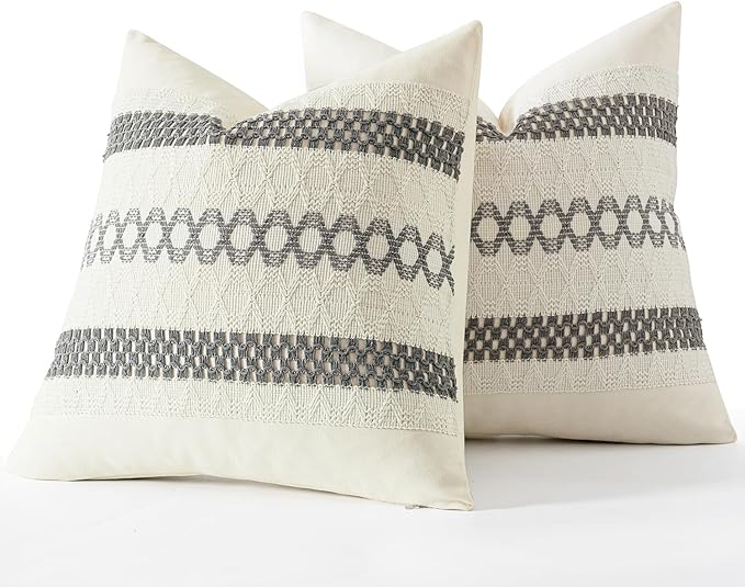 MIULEE Set of 2 Gray Boho Decorative Pillow Covers 18x18 Inch Farmhouse Rustic Couch Throw Pillows Modern Spring Cotton Cushion Covers Retro Cute Macrame Woven Home Decor for Bed Sofa Chair