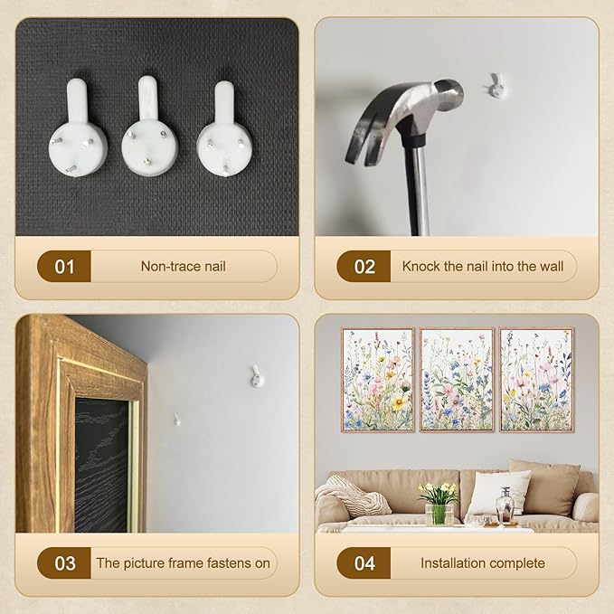 HPINUB Colorful Flower Framed Canvas Wall Art Set, Watercolor Daisy Floral Wall Decor, Wildflower Green Leaf Wall Painting, Multicolour Botanical Art Print for Living Room, Bedroom, Office - 16"x24"x3