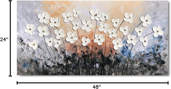 Yihui Arts Floral Paintings Canvas Wall Art Living Room Decor Contemporary Grey Artwork Pictures Framed Ready to Hang