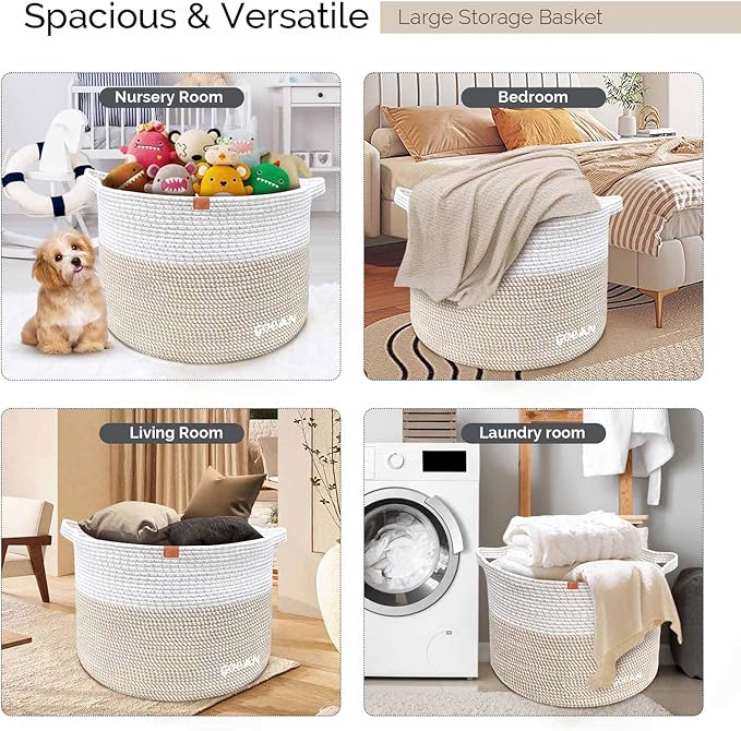 Storage Basket Large Laundry Basket D55XH35cm Collector Storage Basket for Blankets Pillows Clothes Baskets with Handles for Children's Room Brown XXXL