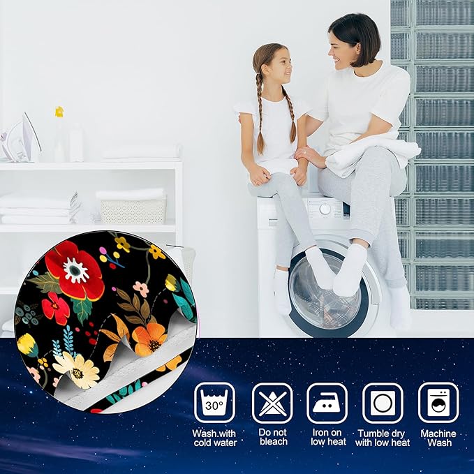 Colorful Flowers Floral Curtain Boho Pile Flowers Halloween Spring Summer Decor Women Girls Wife Mom Kids Bedroom Nursery Kitchen Dining Living Room Darkening Grommet Window Drapes 2 Panels, 52"x63"