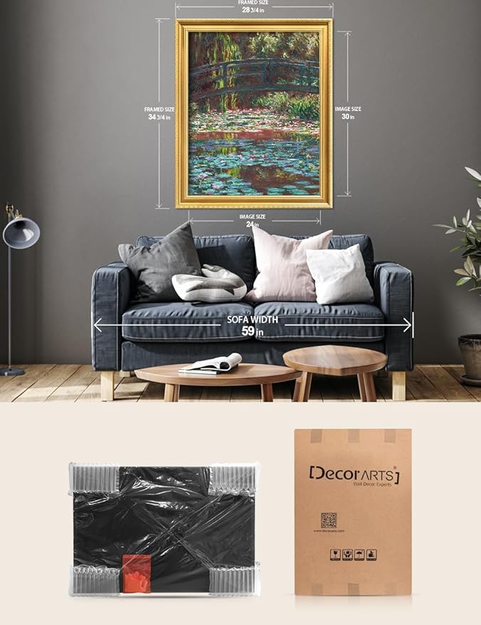 DECORARTS - Claude Monet Water Lily Pond Giclee Print with Gold Solid Wood Frame, Impressionist Large Framed Wall Art, Ready to Hang, Framed Size 28.75x34.75, Made in USA