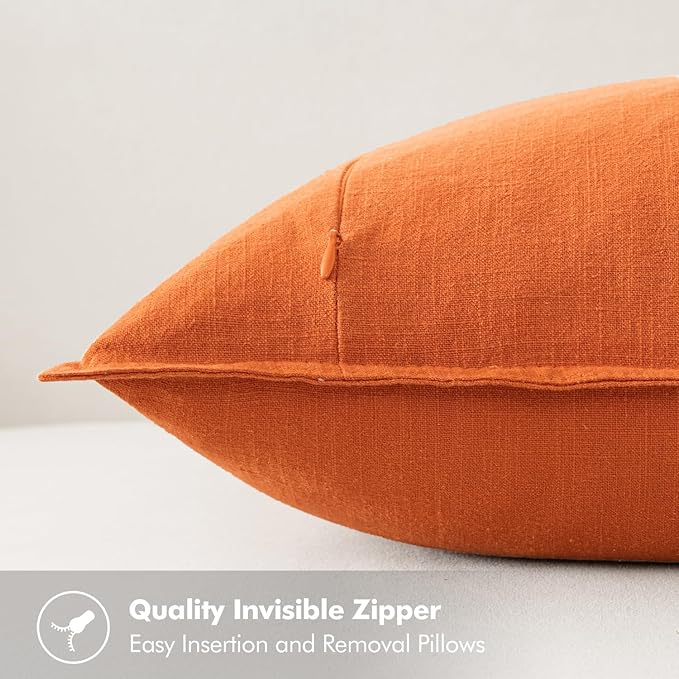 MIULEE Fall Decorative Linen Pillow Covers 18x18 Inch Orange Boho Farmhouse Neutral Couch Throw Pillows for Bed Pack of 2 Accent Modern Pillowcase Summer Sofa Livingroom Home Decor