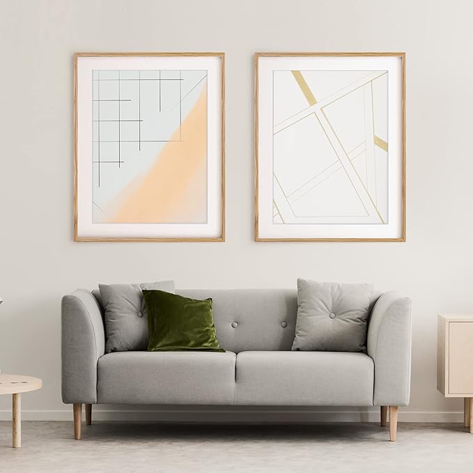 22x28 Picture Frame, 22 x 28 Poster Frame - Solid Oak Wood and Tempered Real Glass, 22"x28" Wood Frame, 22x28 Picture Frame Matted to 18x24, 22 by 28 Art Frame, Natural Oak Color