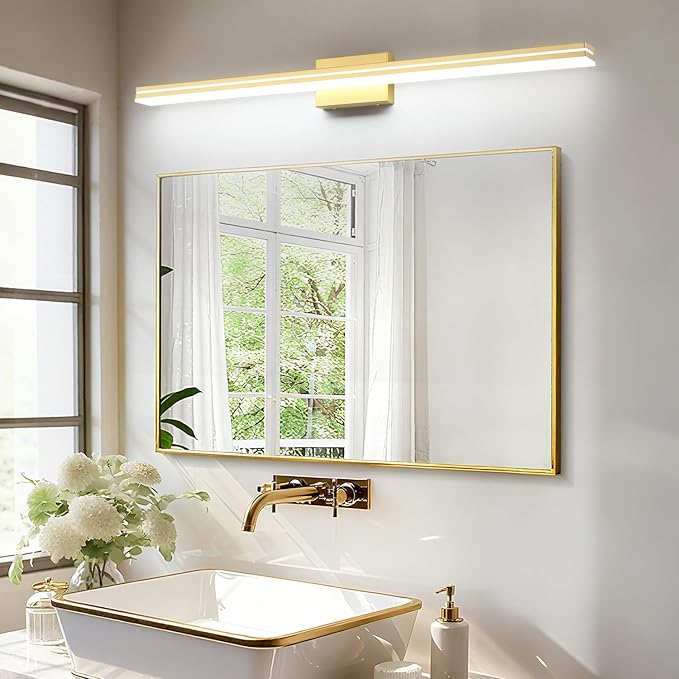 SineRise 48-Inch LED Modern Bathroom Vanity Light Bar, Gold Modern Acrylic Bathroom Wall Lighting Fixtures Over Mirror (Cool White 6000K)