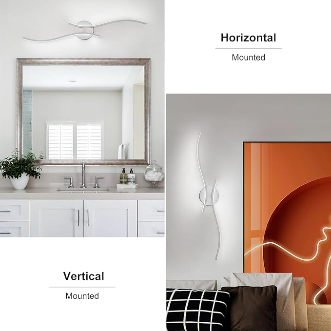 Modern Bathroom Vanity Light, 32inch Dimmable Brushed Nickel Bathroom Lighting Fixtures Over Mirror, 23W Aluminum Wall Light for Living Room,6000K White Light
