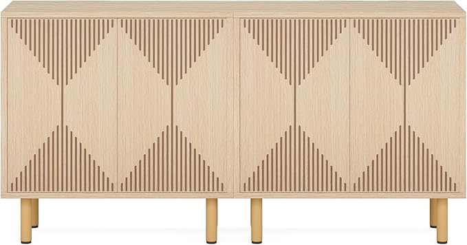 Tribesigns Modern Natural Storage Cabinet Set, Freestanding Floor Cabinet, Classic 59 inches Sideboard, Wood Buffet Cabinet with Doors, Large Storage Cabinet for Living Room, Dining Room, Garage