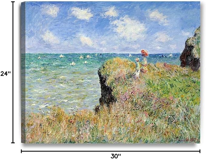 DECORARTS - The Cliff Walk At Pourville, Claude Monet Art Reproduction. Giclee Canvas Prints Wall Art for Home Decor 30x24