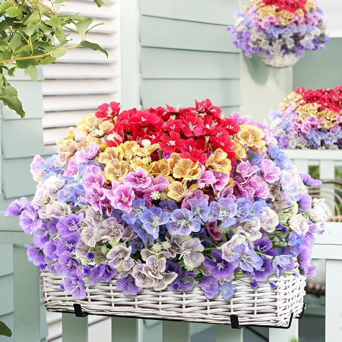 Artificial Flowers for Spring and Summer Decor, 12 Bundles Fake Silk Flowers Greenery Shrubs Indoor Outside Porch Garden Patio Window Box Decor(Multi Color)
