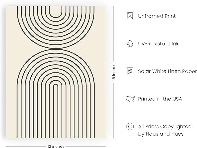 HAUS AND HUES Neutral Wall Art Prints for Wall Decor - Boho Art Wall Prints | Mid Century Modern Decor Line Art Wall Decor and Geometric Wall Decor | 12" x 16" UNFRAMED