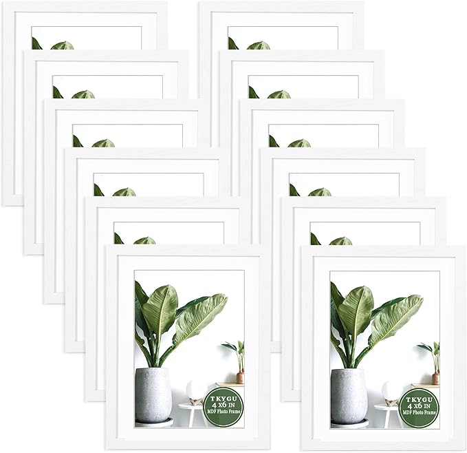 Picture Frame white 4x6 with mat 3.5x5 Modern Style Wood Composite frames set of 12-white textured frame with Tempered glass table or wall display picture frame for home decor