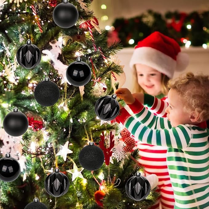 12PCS 3.15" Christmas Ball Ornaments Shatterproof Black Christmas Tree Decorations Xmas Tree Balls Halloween Ornaments Décor