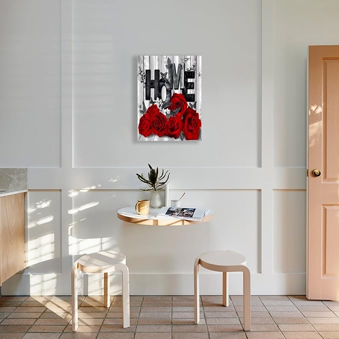 Floral Canvas Wall Art 12x16 Inch - Modern Red Rose Botanical Print for Bathroom, Couples Bedroom, Living Room, Kitchen - Vintage Farmhouse Style Home Decor