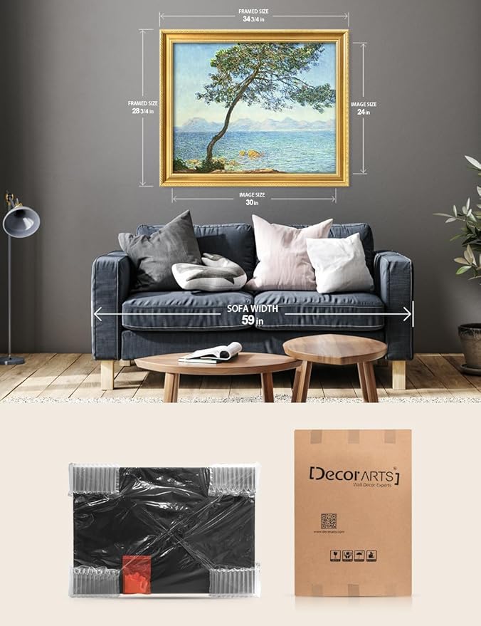 DECORARTS - Claude Monet The Esterel Mountains 1888 Giclee Print with Gold Solid Wood Frame, Impressionist Large Framed Wall Art, Ready to Hang, Framed Size 34.75x28.75, Made in USA