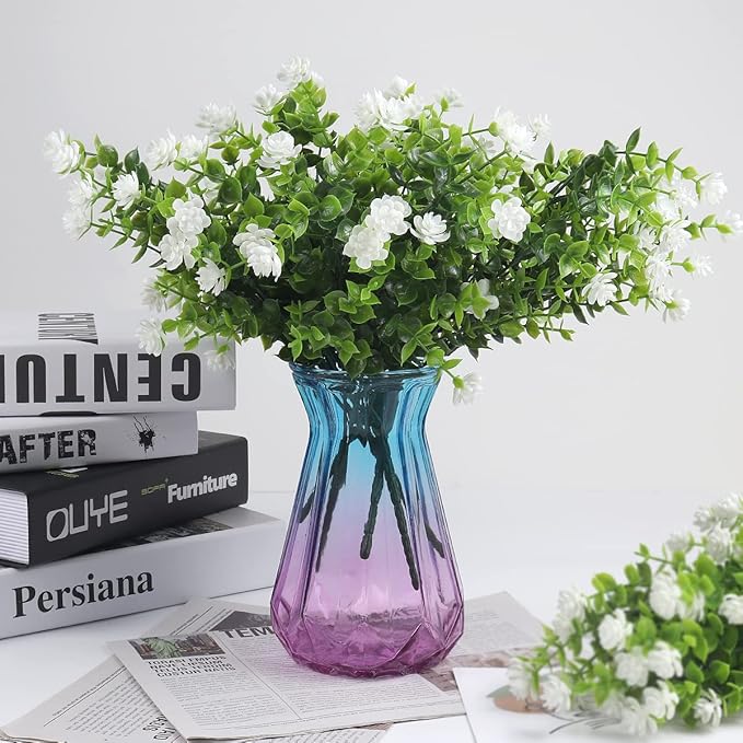 RECUTMS 12 Bundles Artificial Outdoor Plants, Artificial Greenery for Flower Arrangements Shrubs UV Resistant Faux Plastic Plants Spring Decorations for Home Front Porch Decor(White)