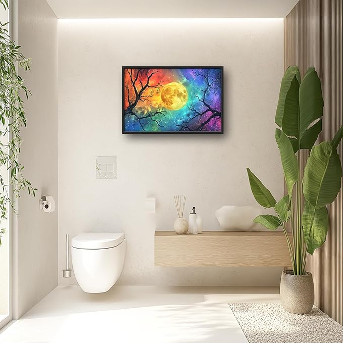 Extra Large Framed Abstract Moon Wall Art,Oversized Colorful Starry Night Tree Branch Wall Decor Pictures for Living Room,Canvas Print Painting Modern Artwork Bedroom Office Bathroom 36L x24W