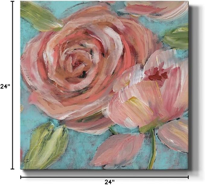Wexford Home Square Premium Gallery Wrapped Canvas Flower Multicolor Wall Art Abstract Floral Romance Modern Pictures Print for Home Office, Ready to Hang, blushing coral beauties, 24x24