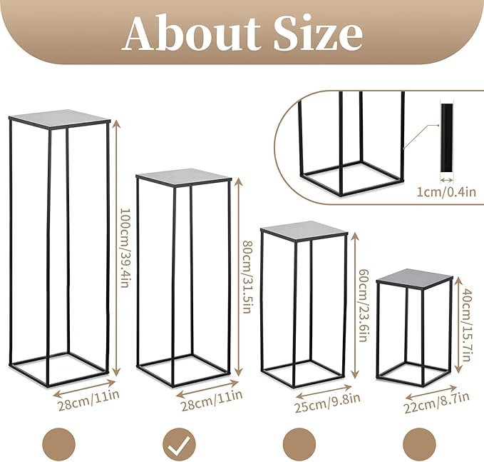 Sziqiqi Floor Vase Tables Centerpieces for Reception - 10 Pcs Metal Column Geometric Flower Stand with Plates 31.5in Black Tall Flower Display Rack Decorations for T-Stage Wedding Party Event Hotel