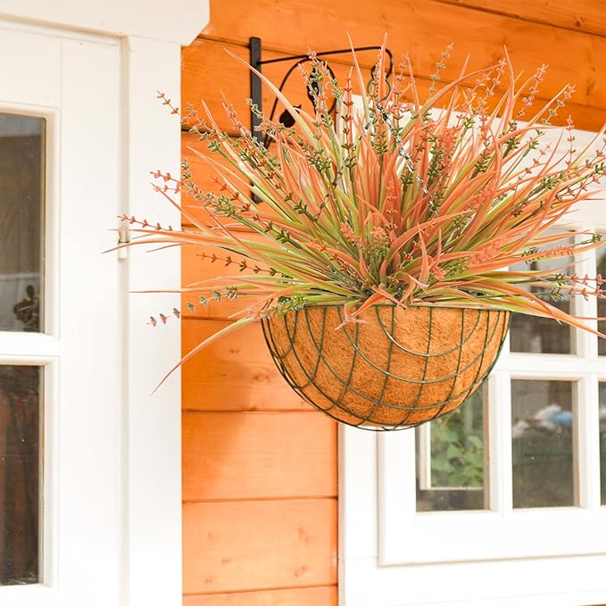 10 Pcs Fall Flowers, UV Resistant Artificial Fall Plants Outdoor Plastic Fake Fall Flowers Faux Monkey Grass Shrubs Bushes for Indoor Outside Planters Porch Window Box Home Decor