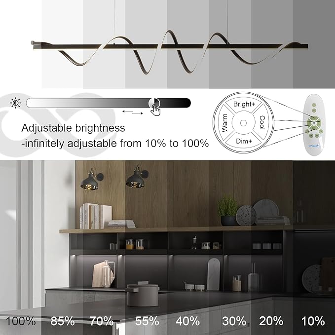 Modern Island Lights for Kitchen, Black Modern Chandelier for Dining Room Over Table, Dimmable Led Pendant Lights Kitchen Island Lighting,39.73" Creative Snake-Shaped Twist Design